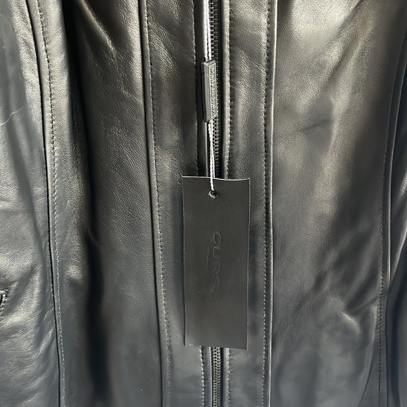 Italian Black Leather Zip Up Jacket Made by CURGÈ size‎ Women’s XL EU 50 NWT W2 - Picture 2 of 8